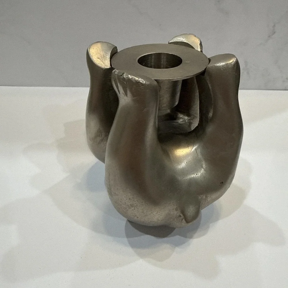 Vtg Restoration Hardware Candle Holder Polar Bear Silver Tone Holiday Winter